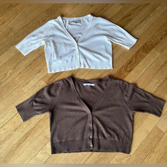 Old Navy Sweaters - Old Navy Bundle of 2 Short Sleeve Crop V-Neck Button Cardigans:White & Brown(S)
